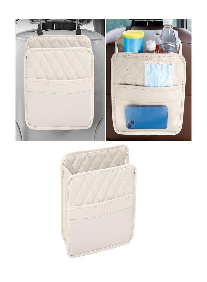 Mandark Car Seat Back Organizer, PU Leather Vehicle Backseat Hanging Storage Pocket, Multipurpose Automotive Travel Essentials Accessories for Kids & Adults, Universal for Most Cars（Beige） - Image 1