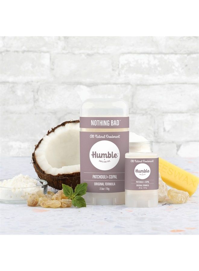 HUMBLE SIMPLE AND TRUE. Humble Brands All Natural Aluminum Free Deodorant Stick for Women and Men, Lasts All Day, Safe, and Certified Cruelty Free Bundle with Full and Travel Size, Patchouli and Copal