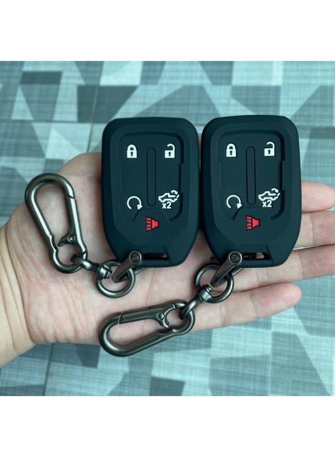 TANDRIVE 2PCS Silicone Smart Key Fob Case Cover For 2022 2021 2020 2019 Chevy Silverado And GMC Sierra 1500 2500HD 3500HD, Remote Protector Accessories Holder(5-Button,Black and Black) - Image 1