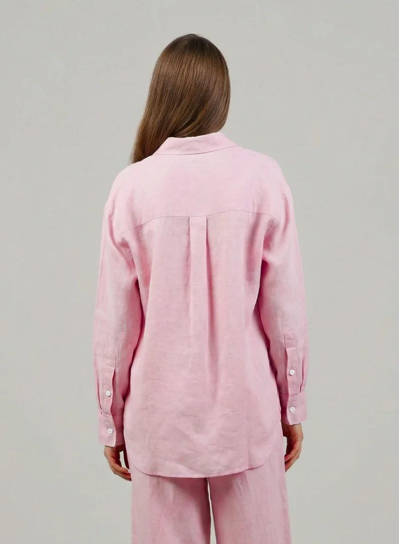 Just Nature Pink 100% Linen Relaxed Fit Shirt for Women | Best Price UAE