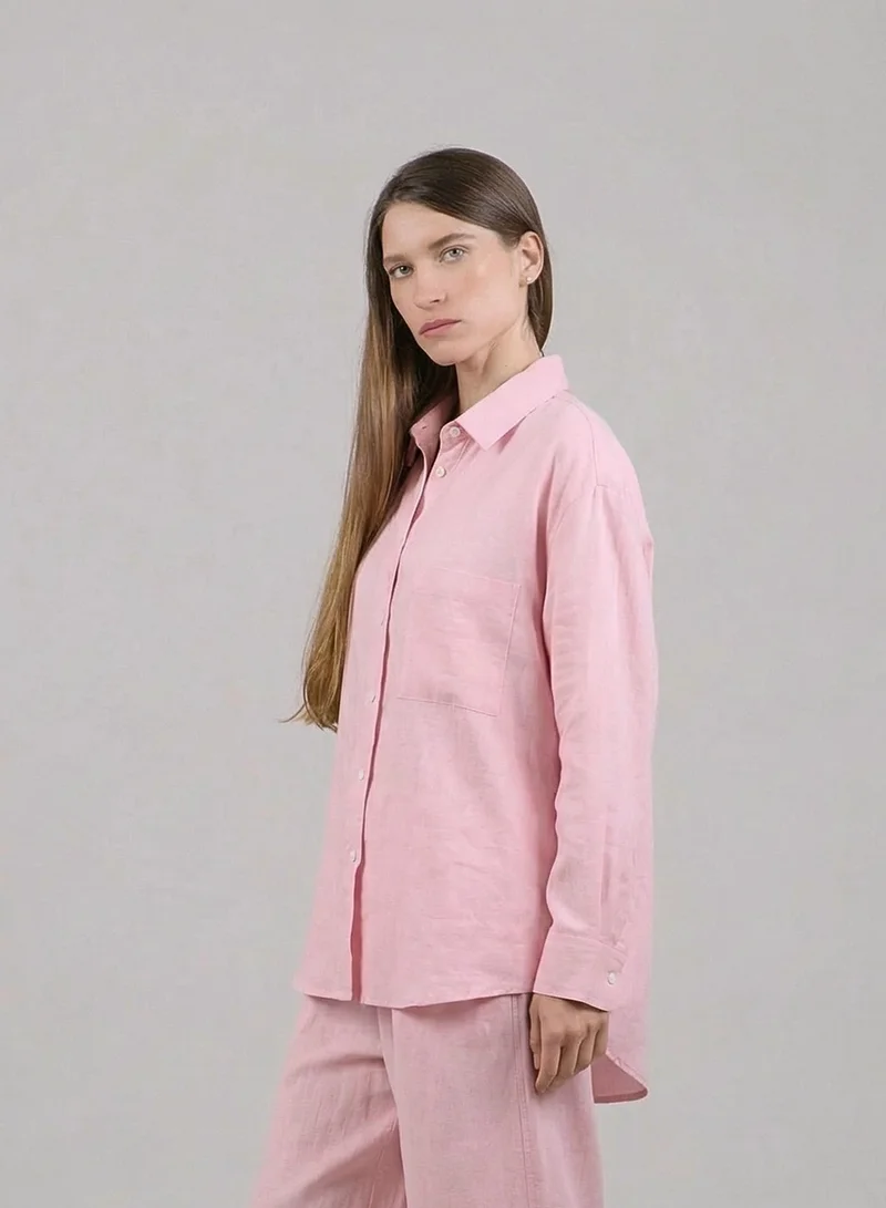 Just Nature Pink 100% Linen Relaxed Fit Shirt for Women | Best Price UAE