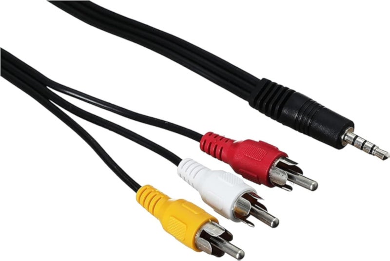 كابل QUEST 3 في 1 RCA للصوت والفيديو - وصلة AV عالية الجودة بطول 1.2 متر للتلفزيون، ومشغلات DVD، ومشغلات الوسائط - أسود، متين وموثوق (KX2388)