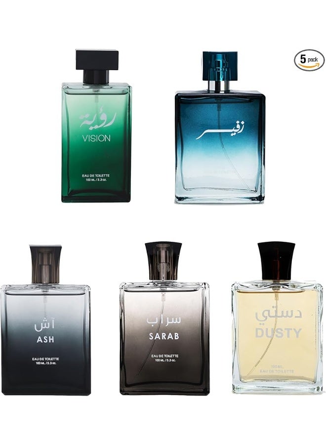 جاد مجموعة عطور جاد الرجالية (زعفر، سراب، فيجن، آش، داستي) 100 مل × 5 قطع ماء تواليت - Image 1