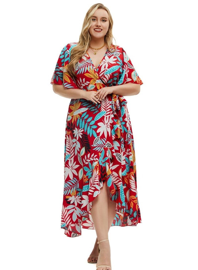 Oversized Women's Summer New Short Sleeve Printed Dress Multicolour