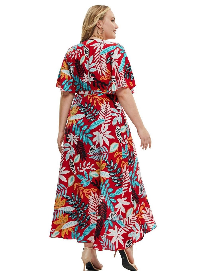 Oversized Women's Summer New Short Sleeve Printed Dress Multicolour