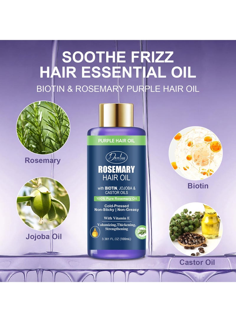 danliss Rosemary Biotin Purple Hair Oil – Anti-Frizz Nourishing Repair Oil, Strengthening & Smoothing Hair Care Treatment - Image 2