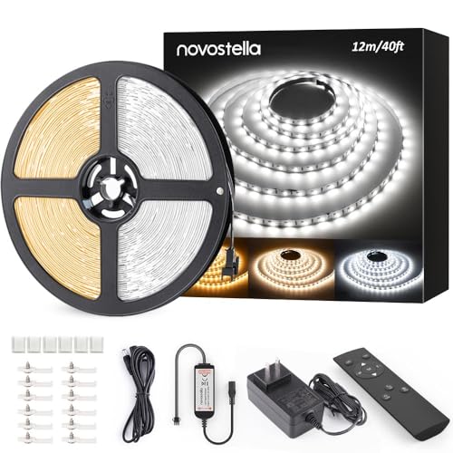 Novostella 40ft Tunable White LED Strip Light 1344 LEDs Dimmable 3000K-6500K 24V Remote Flexible LED Tape for Christmas Living Room Cabinet Counter Bedroom Home Kitchen Bar Ceiling Daylight Warm White - Image 1