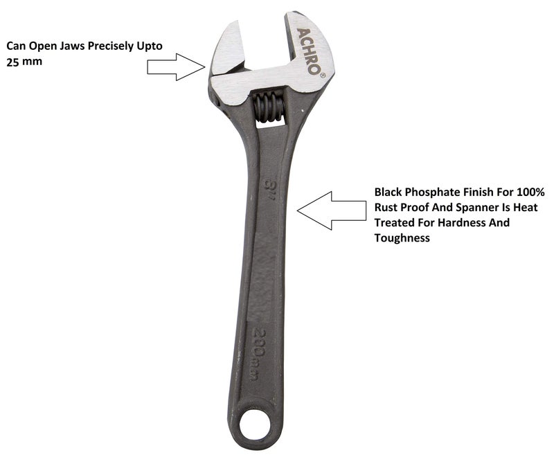 ACHRO Combo Pack of 3 Tool Kits Set for Home (Contains 8 Inch Adjustable Spanner, 8 Inch Combination Plier, 10 Inch Pipe Wrench) - Image 3