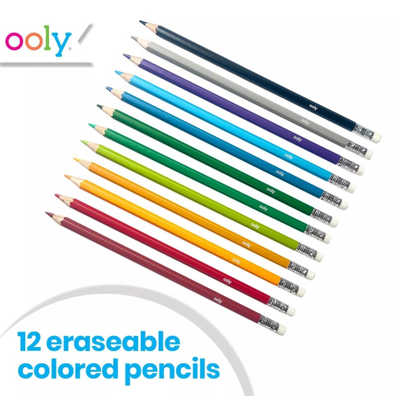 Ooly UnMistakeAbles Erasable Colored Pencils Set of 12, Stress and Mess Free Drawing & Coloring Pencils for Kids and Adults, Colorful School Supplies for Arts and Crafts - Image 2