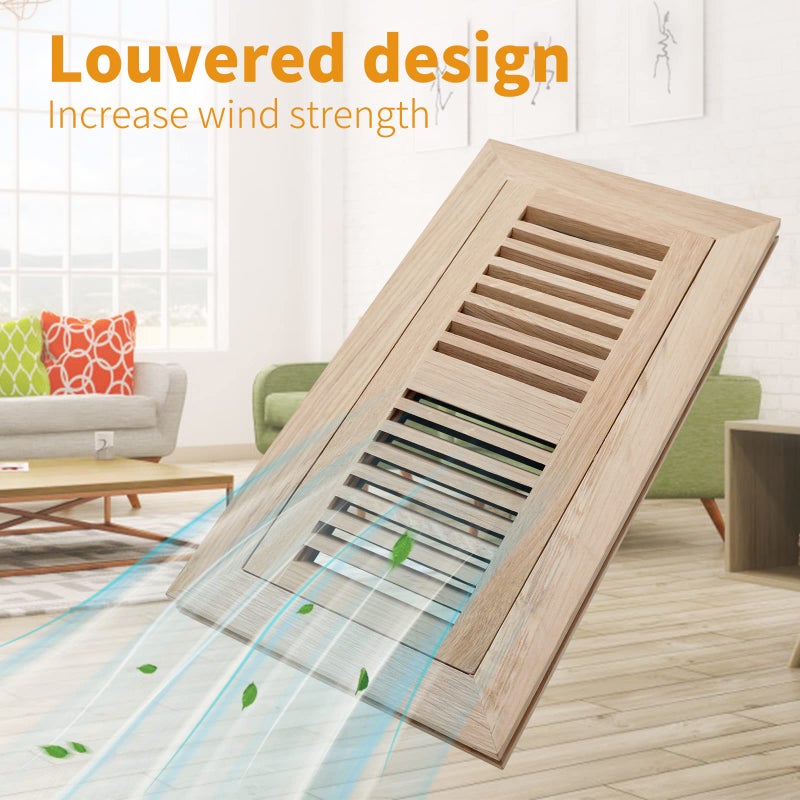 SANYCASA Oak Floor Register for 4x10 Inch Duct Holes - Flush Mount Floor Vent with Metal Damper - White Wooden Vent Covers for Home Floor - 0.8 Inch Thickness - Unfinished - 2PCS - Image 5