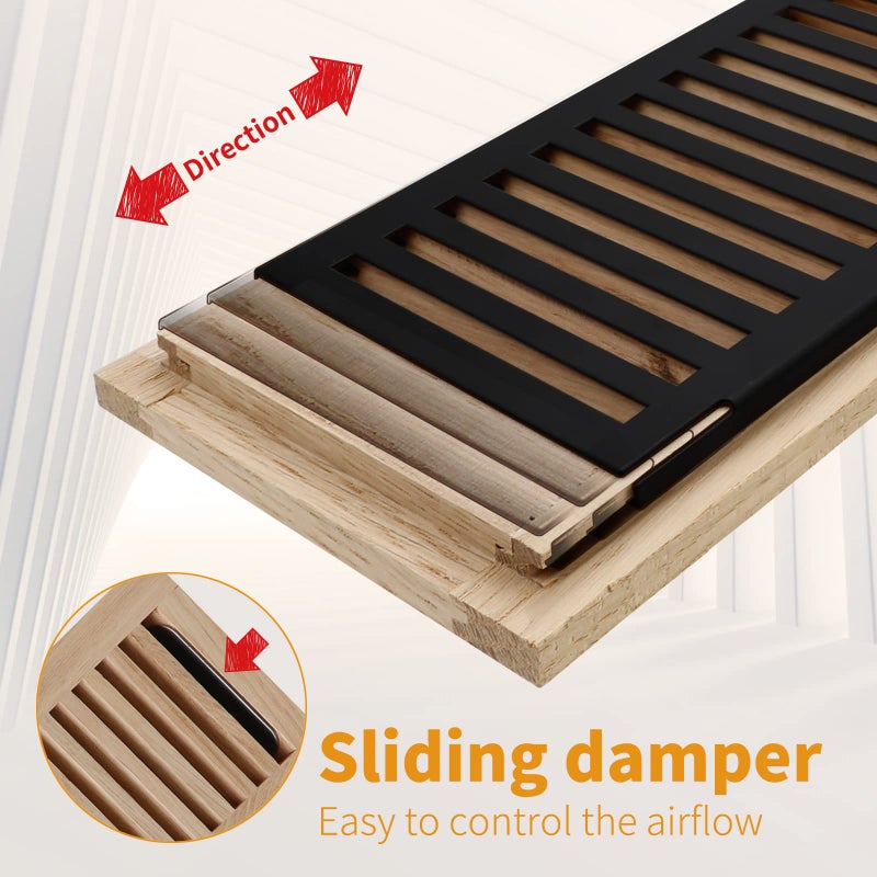 SANYCASA Oak Floor Register for 4x10 Inch Duct Holes - Flush Mount Floor Vent with Metal Damper - White Wooden Vent Covers for Home Floor - 0.8 Inch Thickness - Unfinished - 2PCS - Image 4