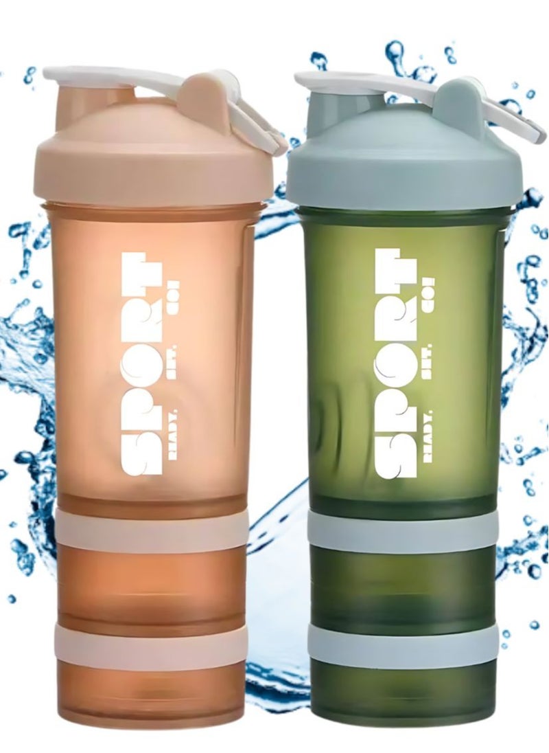 SPORT Protein Shaker Bottle Portable Supplement Mixer Cup with Powder Storage for Running Cycling Fitness 2 Pcs  - Image 1
