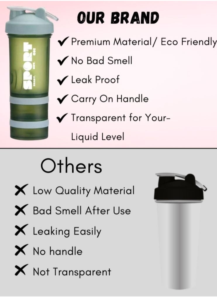 SPORT Protein Shaker Bottle Portable Supplement Mixer Cup with Powder Storage for Running Cycling Fitness 2 Pcs  - Image 3