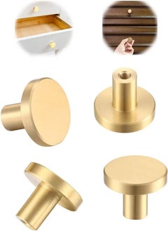 Generic 4 Pcs Solid Brass Round Single Hole Small Handle, Cupboard Door Knob with Screws, Home Decorating for Wardrobe, Cabinet Doors, Gold (20mm x 25mm)  - Image 1