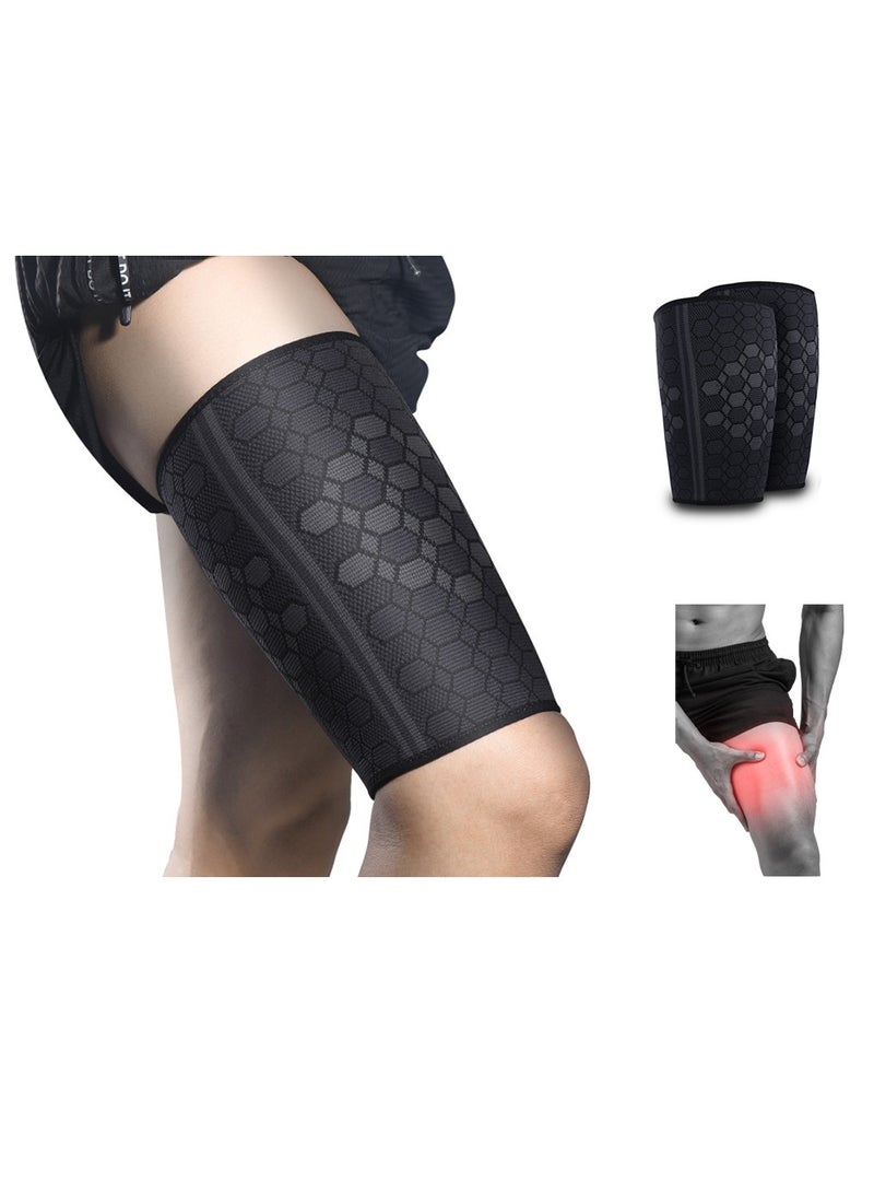 Thigh Compression Sleeves, Hamstring Upper Leg Brace for Men & Women- Pain Relief & Recovery - Great for Running, Basketball, Football - Breathable (Large) - Image 1