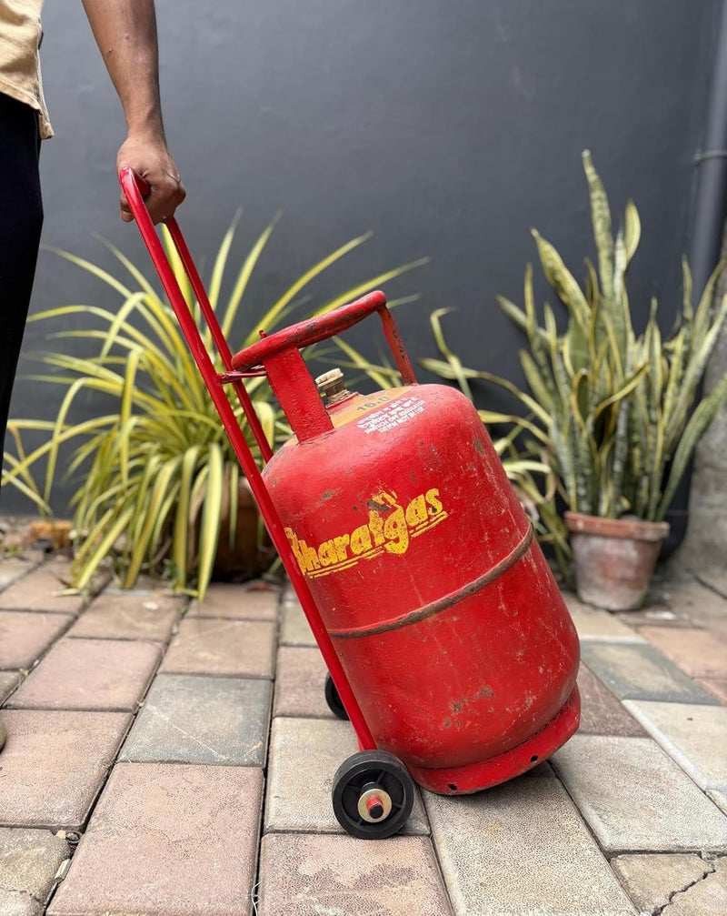 Xplore عربة أسطوانة غاز LPG معدنية بالكامل ثقيلة الوزن مع عجلات ومقبض (أحمر) - Image 1