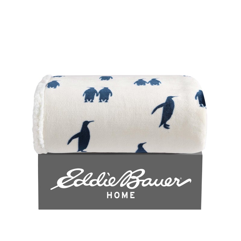 Eddie Bauer - Throw Blanket, Brushed Fleece & Plush Sherpa Bedding, Blanket for Couch & Bed (Emperor Penguin Blue, 50" x 60") - Image 4