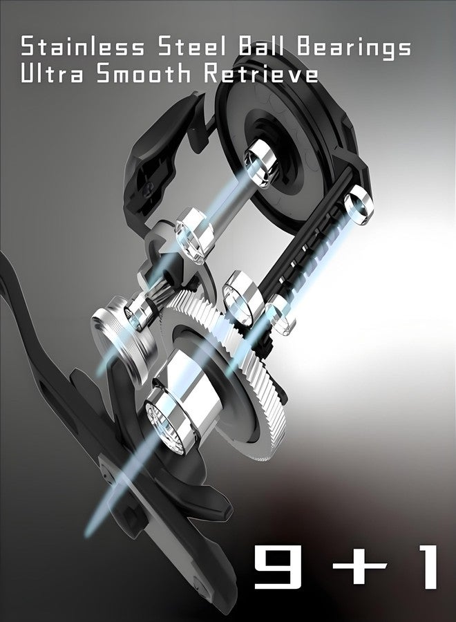 Fishdrops Baitcaster Reel 9+1 Ball Bearings Anti-Corrosion Baitcasting Fishing Reel Magnetic Brake System Bait Caster Reel High Speed Gear Ratio 6.3:1 Ultra Smooth Fishing Reel (Right Hand) - Image 4