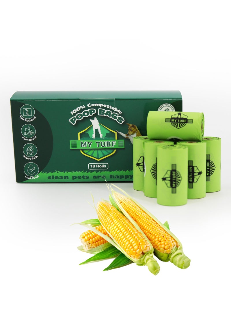 MY TURF Compostable Dog Poo Bags for Dog Waste, 270 Waste Bags, Smell Proof Extra Thick Strong 100% Leak Proof Biodegradable Dog Poo Bags (Green) - Image 1