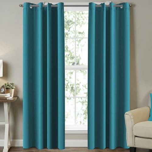Turquoize Teal Blackout Curtains Thermal Insulated Grommet Black Out Curtain Drapes for Bedroom Window Treatment Curtain Panels/Drapes for Nursery & Infant Care,2 Panel, 52" W x 84" L, Teal - Image 1