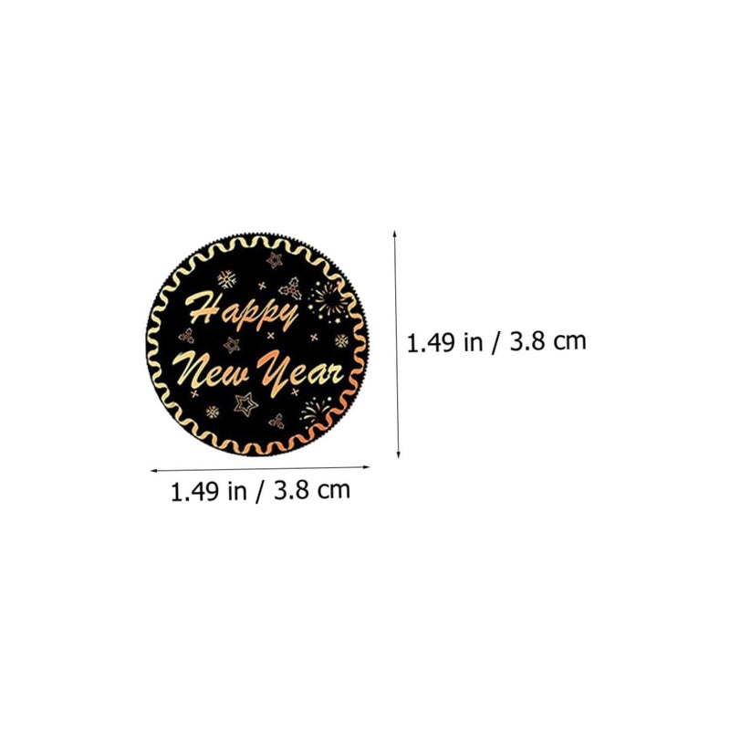 مغلفات مستديرة ملصقات ختم مغلفات رأس السنة 1000 قطعة نمط أسود ذهبي لتزيين بطاقات تغليف العطلات - Image 3