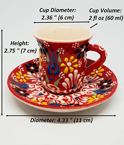 DLK - Set of 2 Handmade Ceramic Coffee Cups Set, 2 x Tile Coffee Cup Set,Turkish Coffee Cup Set of 2 - Red - Image 2