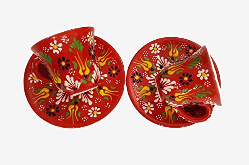 DLK - Set of 2 Handmade Ceramic Coffee Cups Set, 2 x Tile Coffee Cup Set,Turkish Coffee Cup Set of 2 - Red - Image 5
