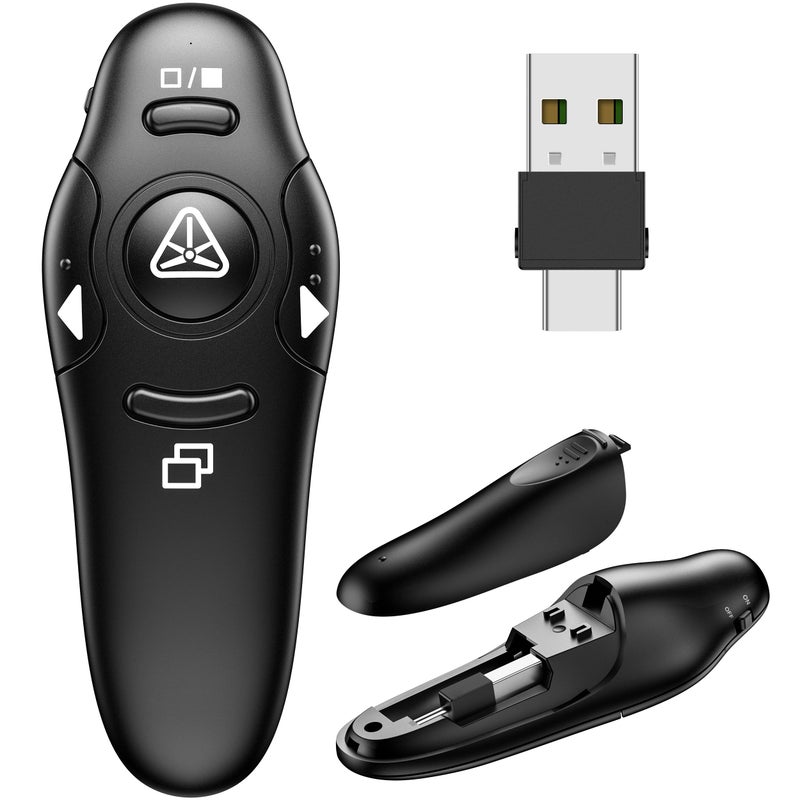 DinoFire USB Type C Presentation Clicker Wireless Presenter Remote Clicker for PowerPoint Presentations with Red Pointer, PowerPoint Clicker Slide Advancer for Mac/Laptop/Computer/Class/Office - Image 1