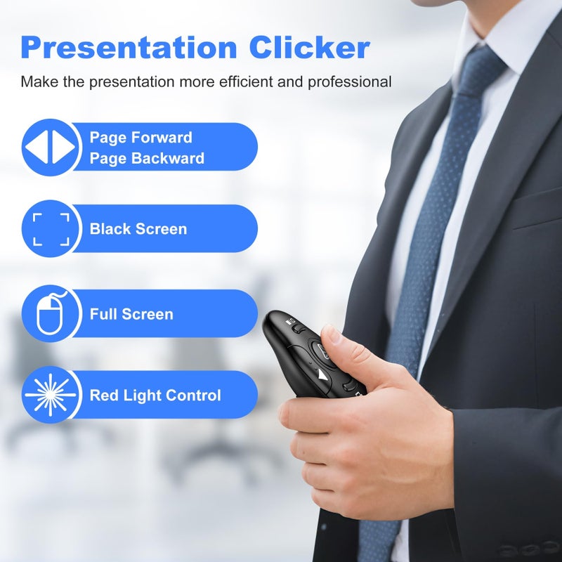 DinoFire USB Type C Presentation Clicker Wireless Presenter Remote Clicker for PowerPoint Presentations with Red Pointer, PowerPoint Clicker Slide Advancer for Mac/Laptop/Computer/Class/Office - Image 3