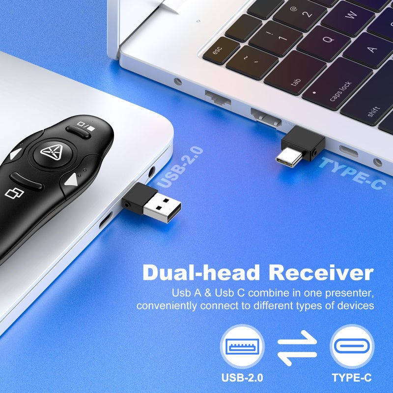 DinoFire USB Type C Presentation Clicker Wireless Presenter Remote Clicker for PowerPoint Presentations with Red Pointer, PowerPoint Clicker Slide Advancer for Mac/Laptop/Computer/Class/Office - Image 2