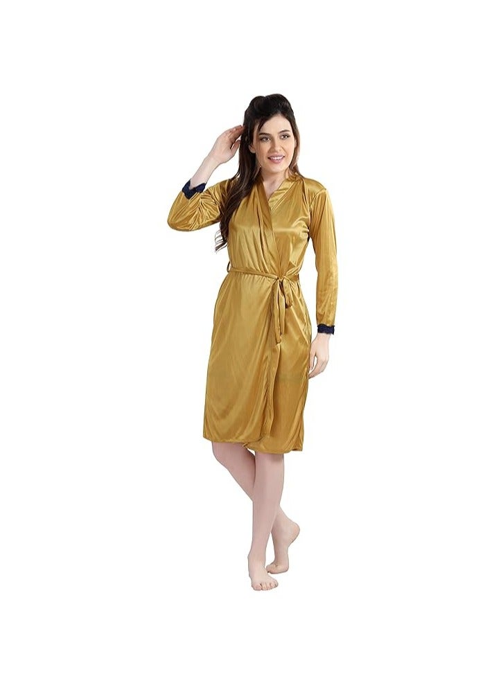 Accessorize Kingdom Women Satin Short Nighty with Lace & Robe  - Image 5