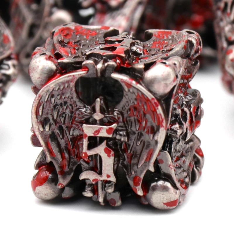 HNCCESG DND DiceMetal Dice Set with Box HNCCESGHollow Dice Set of 7Game dice for Dungeons and DragonsRole Playing Dice Gaming for Board Game RPG Angel Blood Splatter - Image 3