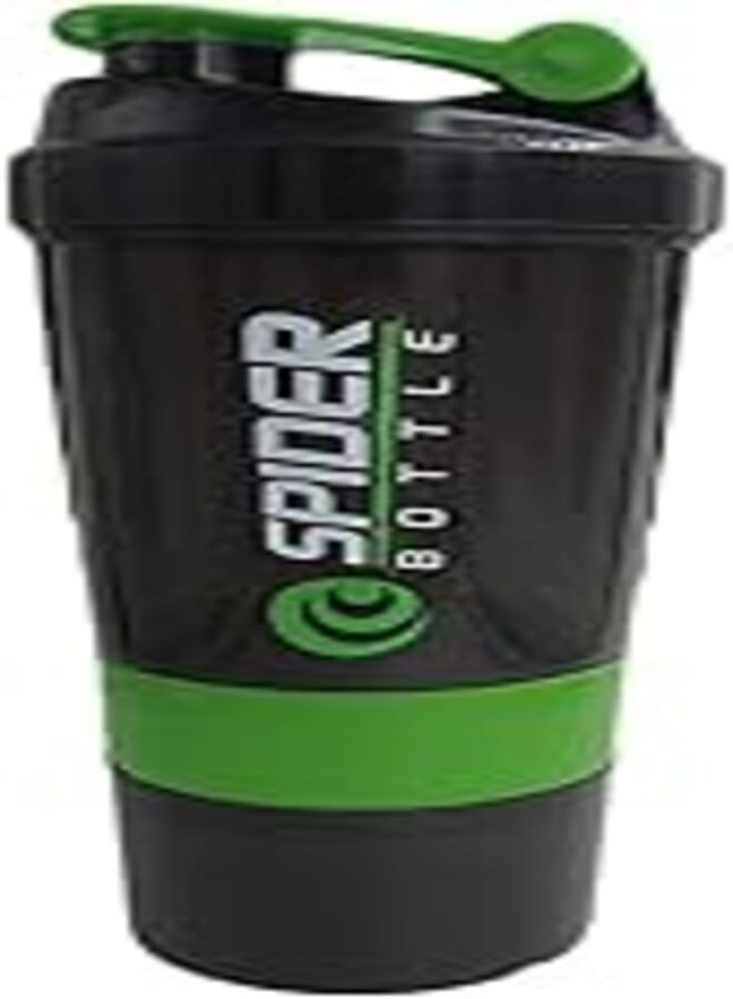 Spider Bottle water bottle Protein Shaker 500ml with storage containers Green & Black