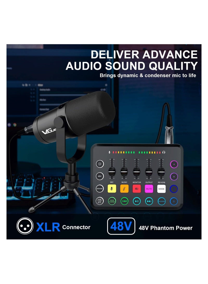 Captaintech Gaming Audio Mixer, Streaming RGB PC Mixer with XLR Microphone Interface, Individual Control Volume Fader/Mute Button/48V Phantom Power for Podcast/Recording/Vocal/Game Voice, PC, Guitar, F11 - Image 3