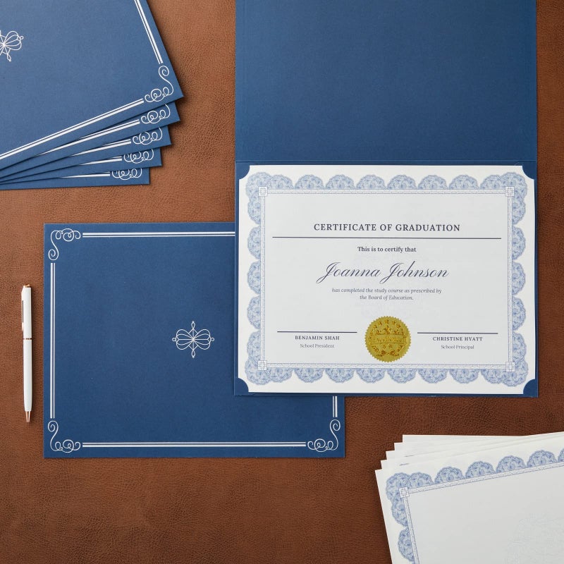 Sustainable Greetings 24-Pack Navy Blue Certificate Holders Kit, Includes Covers, Letter-Size Certificate Paper, and Gold Seals for Graduation, Student Awards, and Employee Recognition (72 Pcs Set) - Image 2