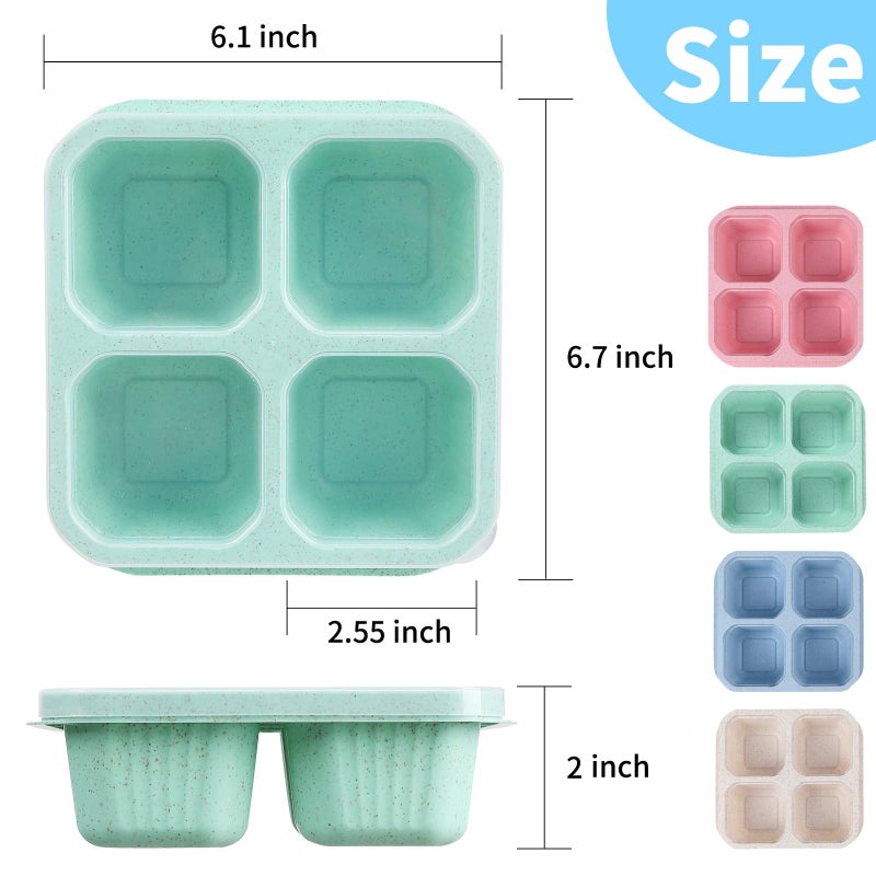 buluker 4 Pack Bento Snack Containers Set  4 Compartment Food Storage Containers Wheat Straw Meal Prep Lunch Box Plastic Food Storage Containers  Microwave and Dishwasher Safe (4colour) - Image 4