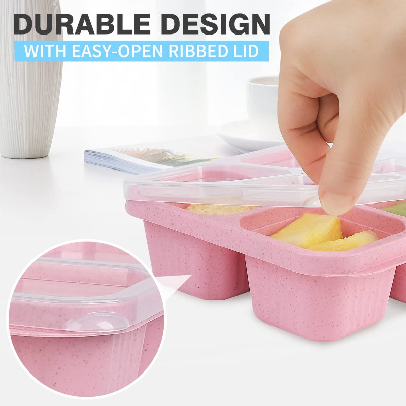 buluker 4 Pack Bento Snack Containers Set  4 Compartment Food Storage Containers Wheat Straw Meal Prep Lunch Box Plastic Food Storage Containers  Microwave and Dishwasher Safe (4colour) - Image 3