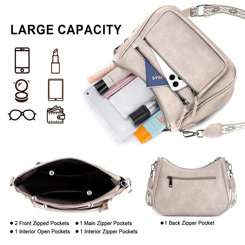VIMUTI Crossbody Purses for Women Trendy Leather Crossbody Bag,Multi Pocket Shoulder Handbag Lightweight Travel Purse (04-Gray) - Image 3
