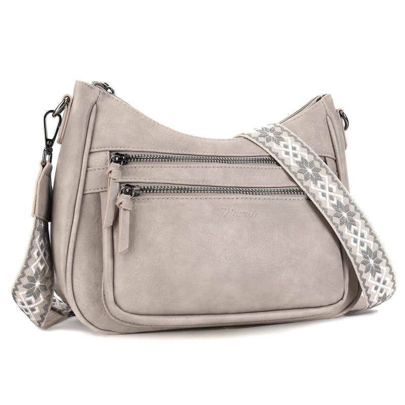 VIMUTI Crossbody Purses for Women Trendy Leather Crossbody Bag,Multi Pocket Shoulder Handbag Lightweight Travel Purse (04-Gray) - Image 1