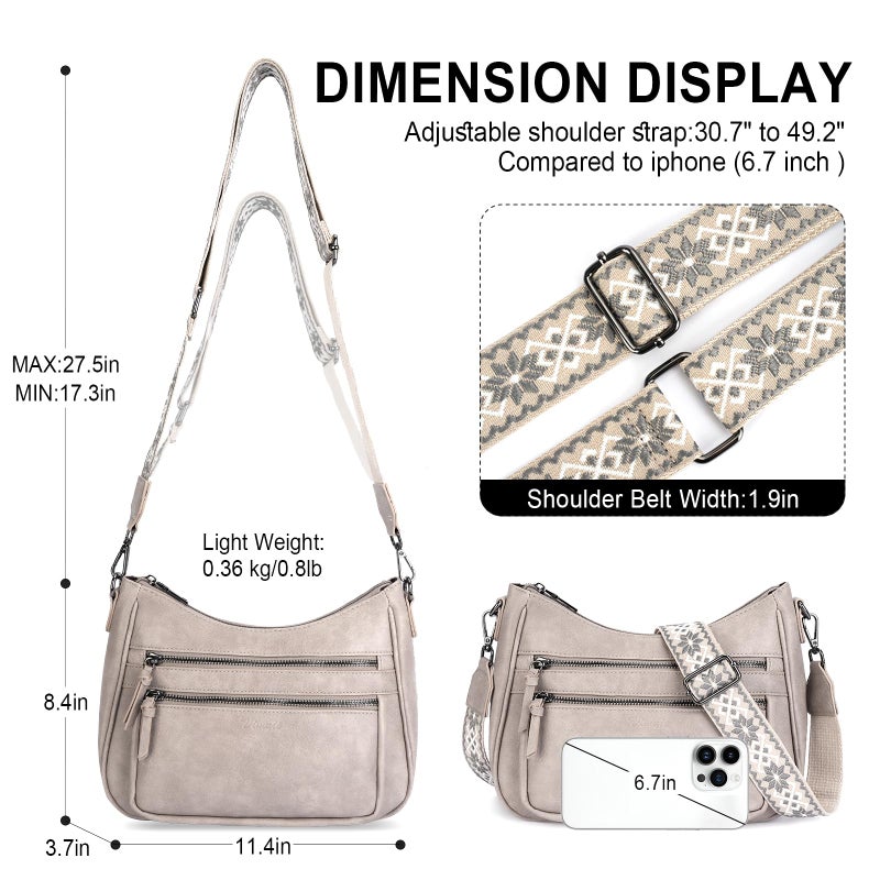 VIMUTI Crossbody Purses for Women Trendy Leather Crossbody Bag,Multi Pocket Shoulder Handbag Lightweight Travel Purse (04-Gray) - Image 4