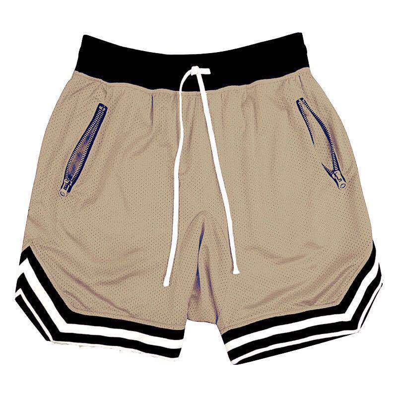 Generic Mens Fitness Shorts Mesh Breathable Basketball Shorts Running Sports Casual Pants Men Khaki