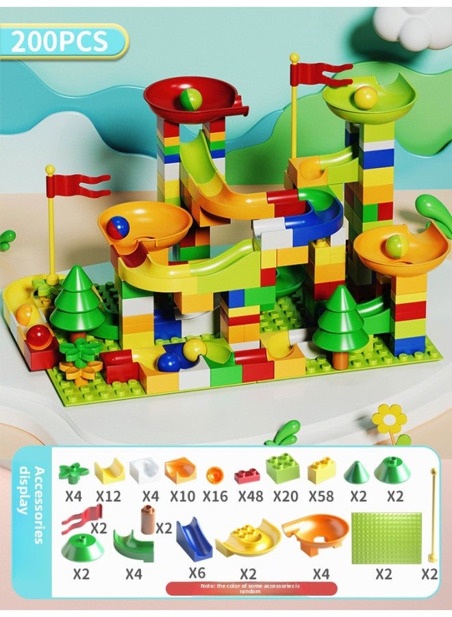Varied Ball Slide Pinball Slide Track Building Blocks Assembled Toy Boy Big Particle Educational Children Kids-Color:[200pcs] Slide Building Blocks - Large Particles Including 8 Balls + 2 Base Plates  - Image 1