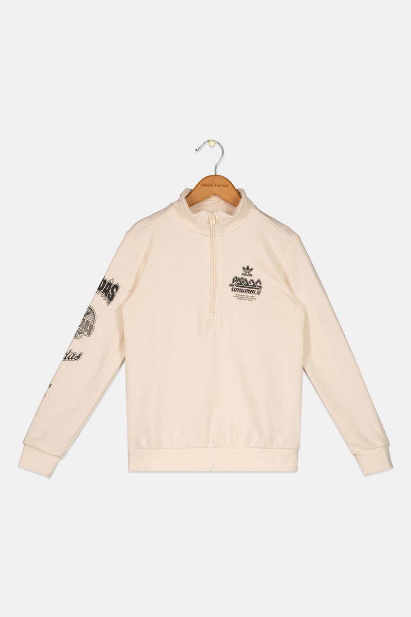 adidas Originals Kids Boy Sportswear Fit Half Zip Sweatshirt, Off White  - Image 1