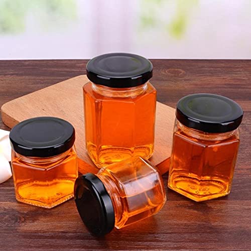 SITOVI Hexagon Glass Jar & Container with Rust Free Air Tight Lid, Suitable for Use in Your Home Office, Kitchen Storage/Glass Jar for Kitchen 250 ml (Black lid, 6) - Image 5