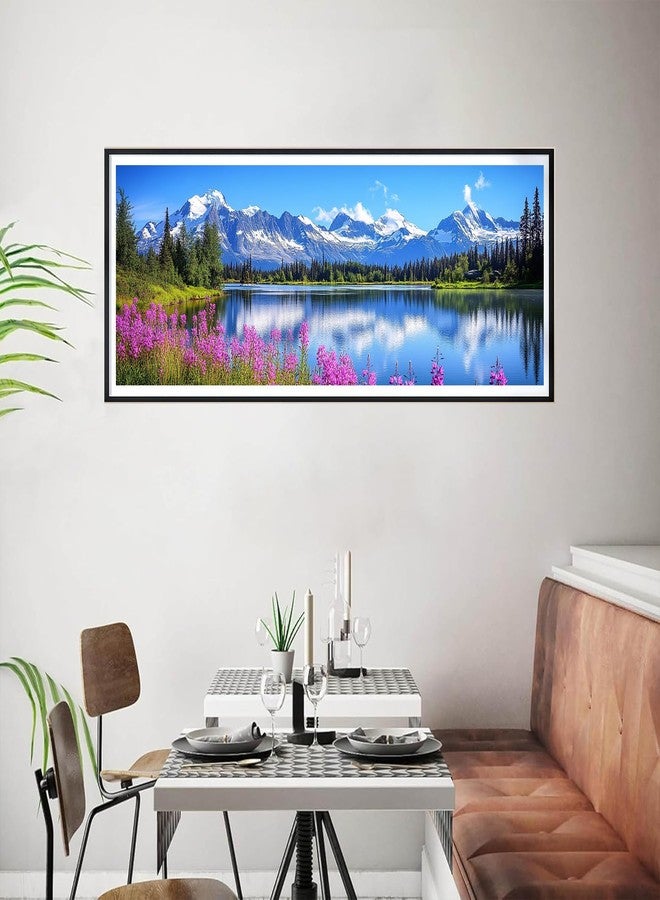 Bimkole Large Diamond Art Kits for Adults Lake, Full Drill 5D DIY Rhinestone Embroidery Set Paint with Diamonds Art Landscape by Number Kits Cross Stitch Home Wall Craft Decoration 31.5x11.81 Inch - Image 3