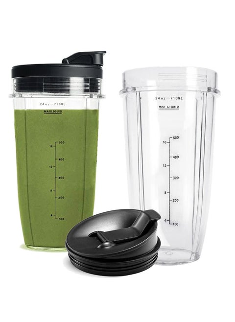 24OZ Replacement Cups Compatible with Ninja Nutri BN401 SS101 BN400 BN800 BN801 SS351 SS151 TWISTi DUO Blender with Upgraded Sip and Seal Lids Convenient to Drink Directly2 Pack