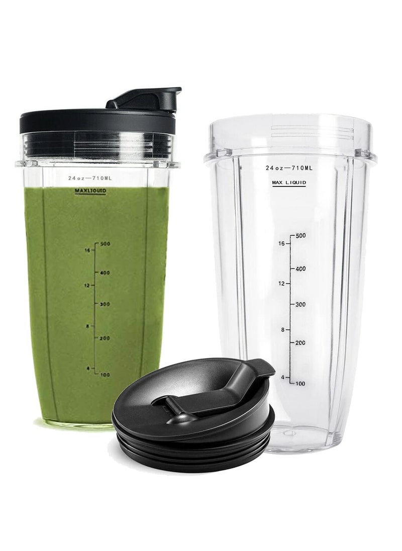 24OZ Replacement Cups Compatible with Ninja Nutri BN401 SS101 BN400 BN800 BN801 SS351 SS151 TWISTi DUO Blender with Upgraded Sip and Seal Lids Convenient to Drink Directly2 Pack