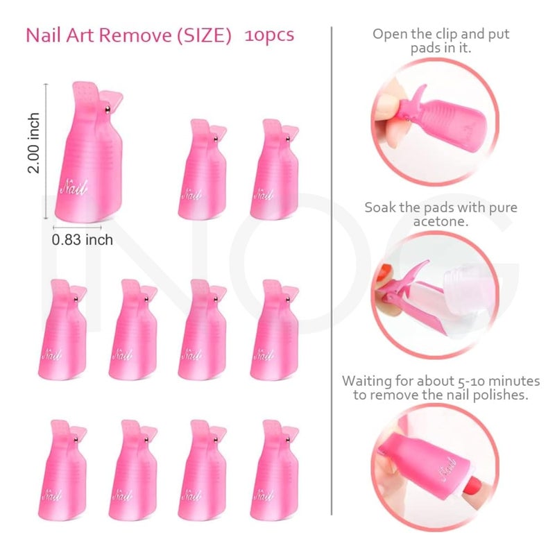 INOG Gel Polish Remover Tools Kit With Clips Wipes Cutter Pump Buffer Shiner Files Brush Acetone Acrylic Nails Tool Sets - Image 2