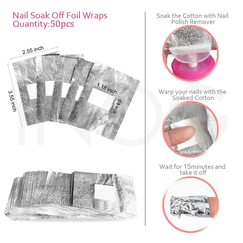 INOG Gel Polish Remover Tools Kit With Clips Wipes Cutter Pump Buffer Shiner Files Brush Acetone Acrylic Nails Tool Sets - Image 4