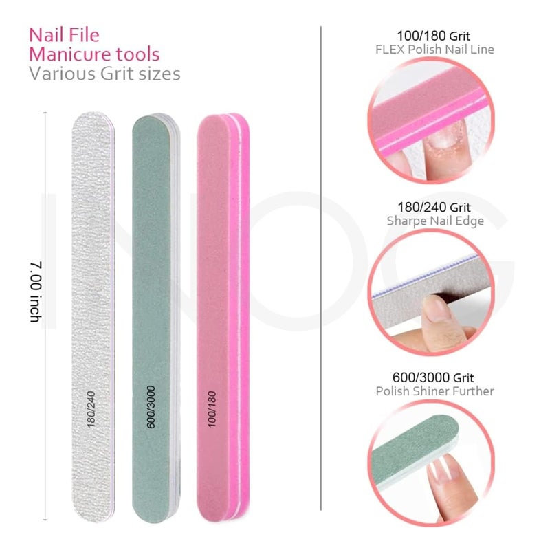 INOG Gel Polish Remover Tools Kit With Clips Wipes Cutter Pump Buffer Shiner Files Brush Acetone Acrylic Nails Tool Sets - Image 5